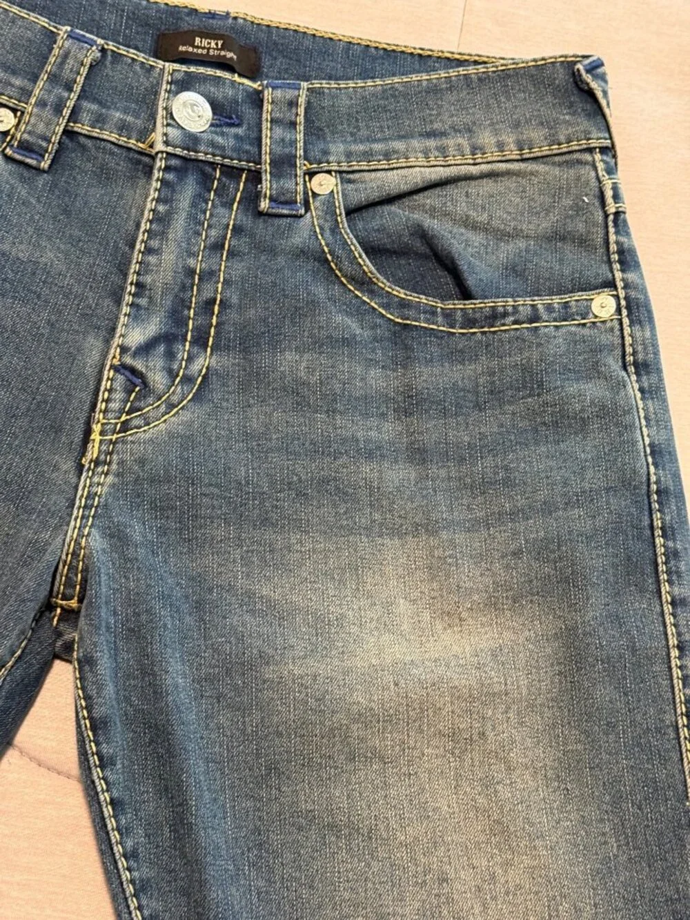 True Religion Mens Ricky Relaxed Straight Jeans Size 32 Blue Denim